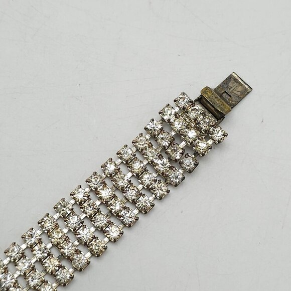 Vintage Clear Rhinestone Bracelet Sparkling Crystal Jewelry Elegant Statement Pi - Picture 4 of 8